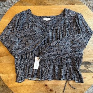 Treasure & Bond Blue Ruched Crop Blouse